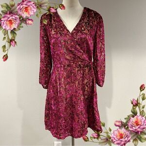 Loft burned velvet fake wrap long sleeve mini dress size 4